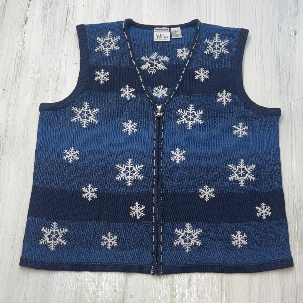 C.J. Banks Blue Snowflake Sweater Knit Zip-Up Vest Sz X